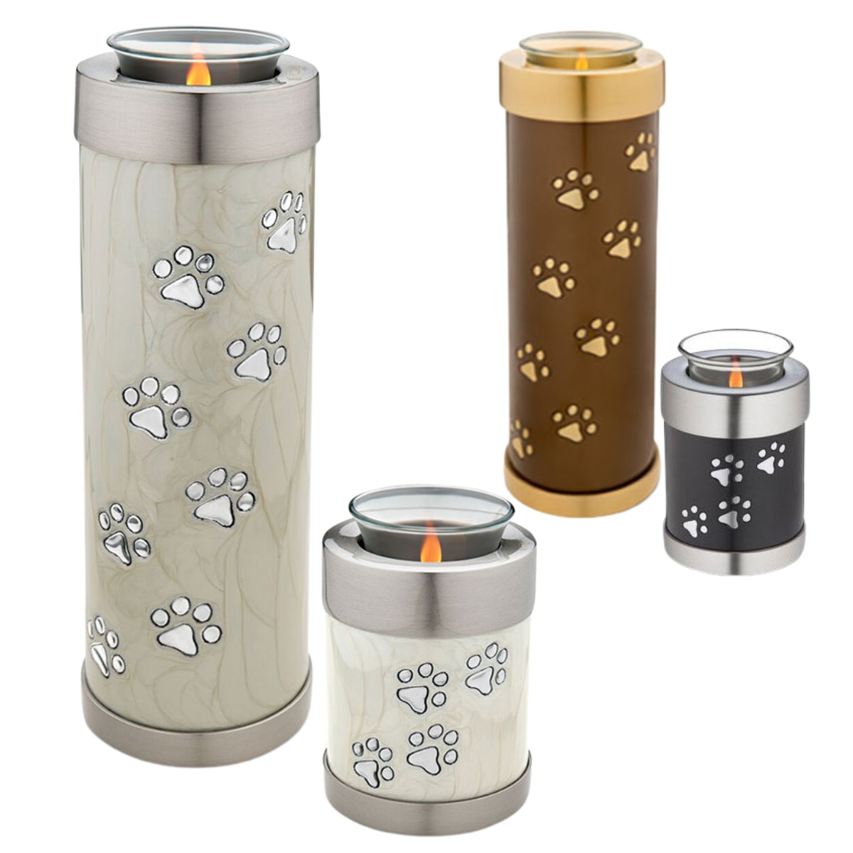 Tea Light Paw Print Urns for Dogs - available in 2 sizes and 3 colours