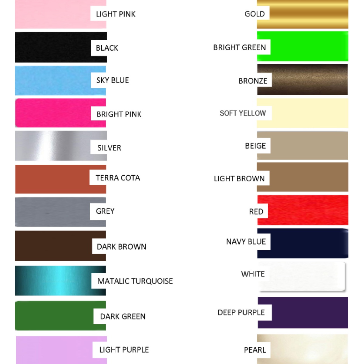 Colour Chart for Ceramic Urns and Clay Paw Prints
