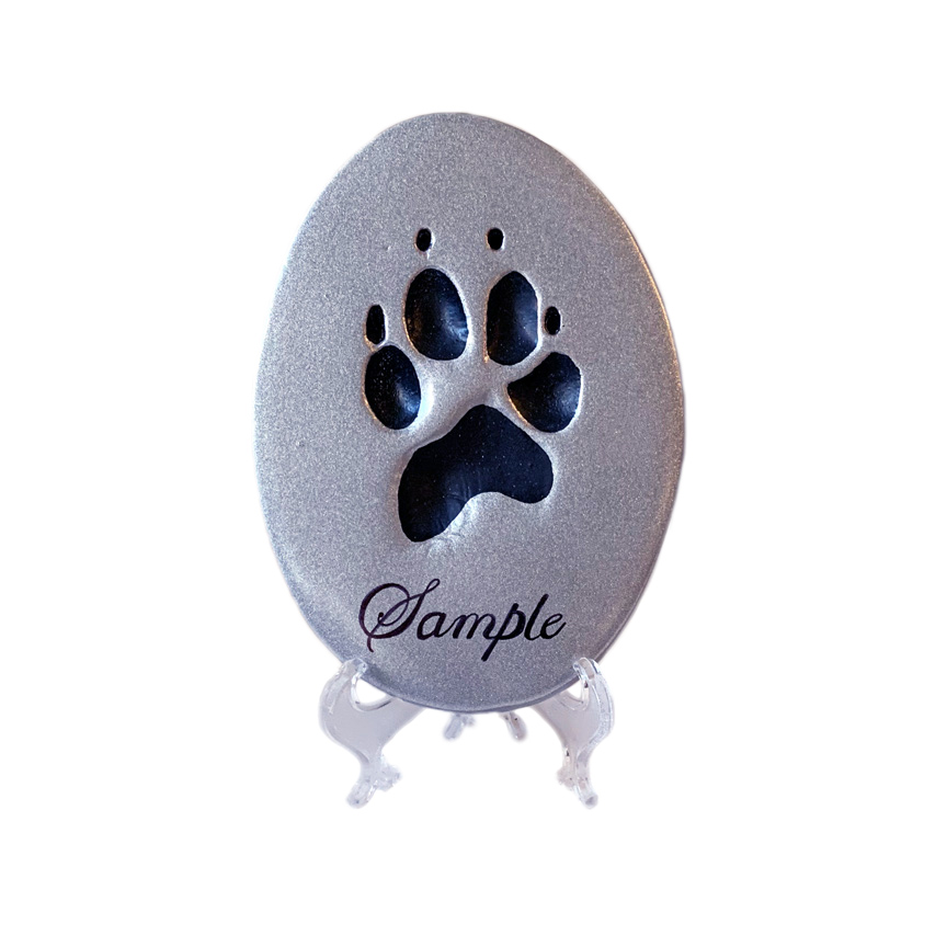 Clay Paw Print Black Paw on Silver Oval