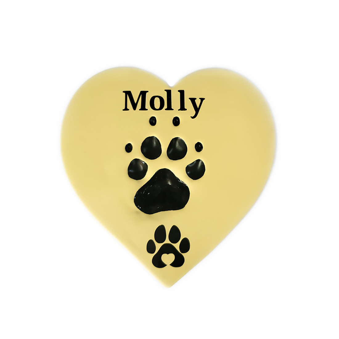 Heart Clay Paw Print Black Paw on Soft Yellow