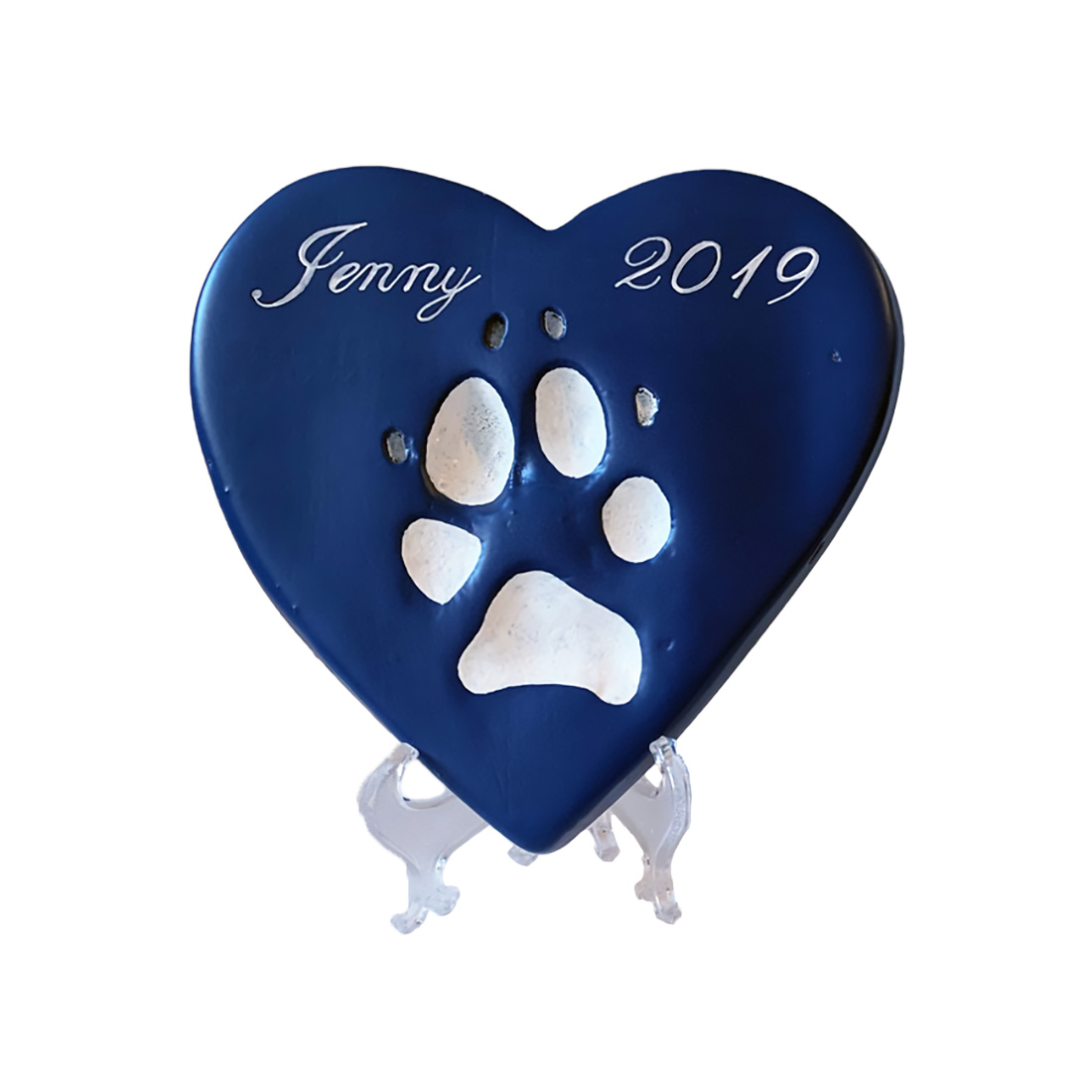 Clay Paw Print Heart with White Paw on Dark Blue